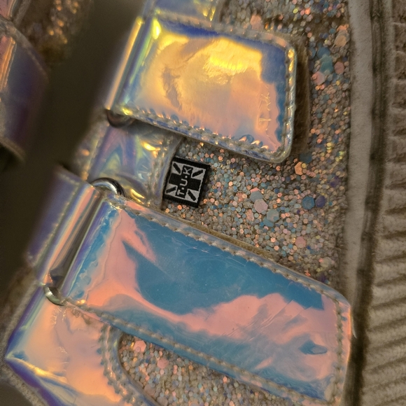 TUK White Glitter Creepers Sneakers 2 Velcro Straps Flat Platform Soles Size 10 - Picture 9 of 17